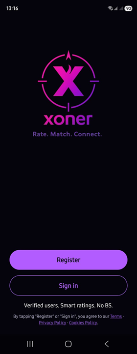 Xoner Register Screen